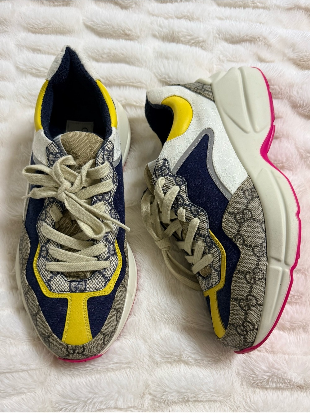 Size 7 (8 US) - GUCCI Multicolor Canvas/Rubber GG Rhyton Men Sneakers